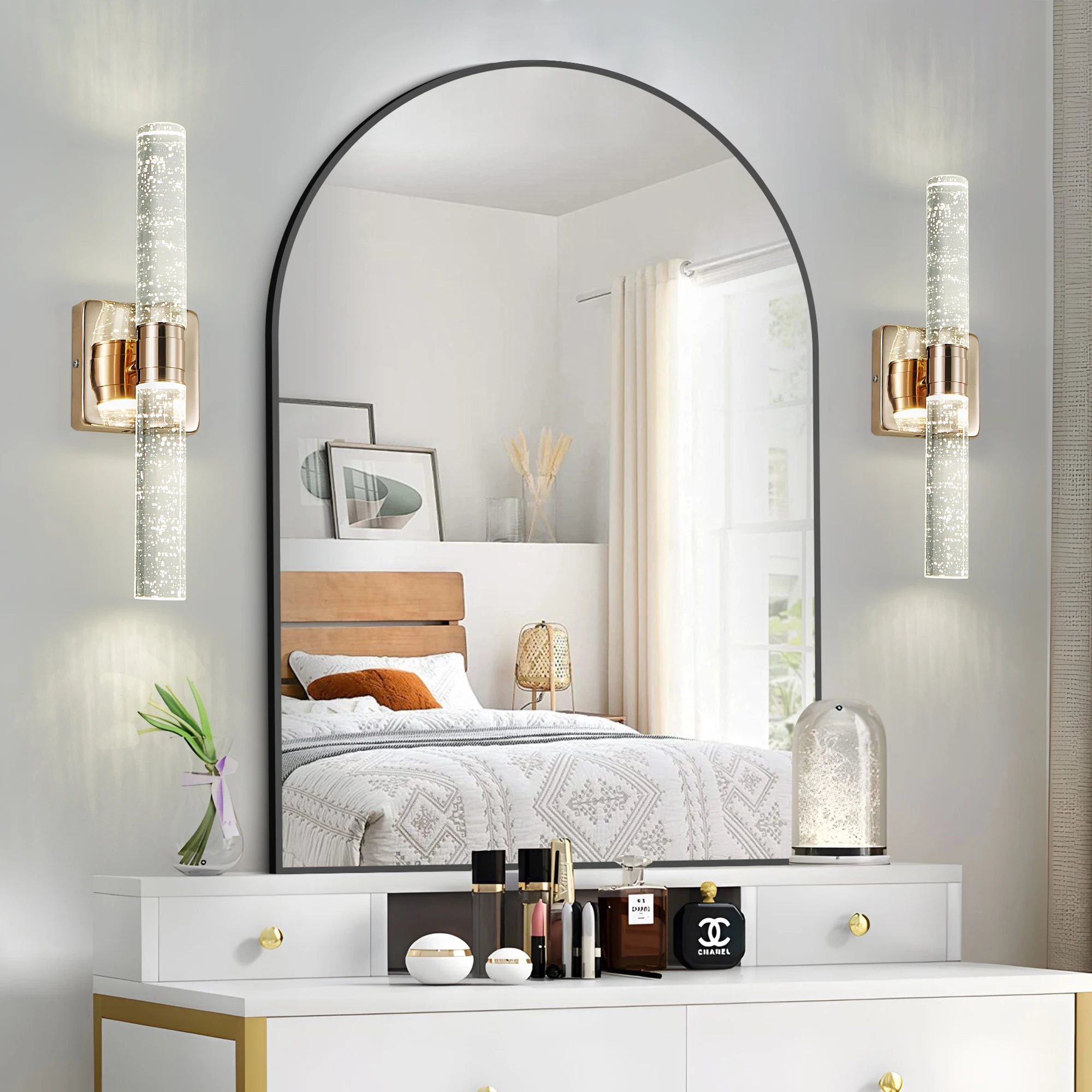 

2-Light Contemporary Crystal Wall Light, Gold Plating Finish with Bubble Crystal, Sconce Modern Indoor Lighting Fixture