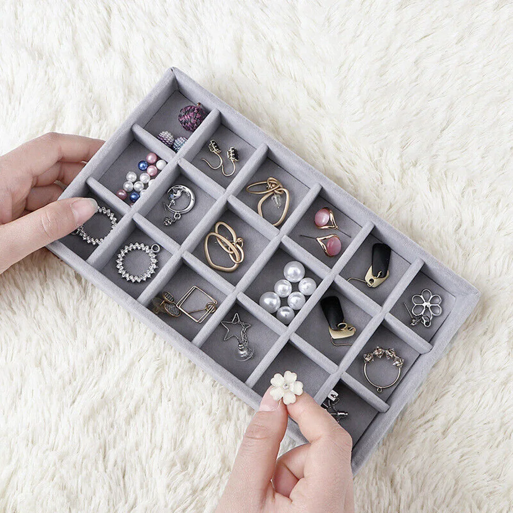 Velvet Jewelry Display Tray Case Hot Sale Stackable Exquisite Jewellery Storage Holder Boxes Portable Ring Earring Organizer Box
