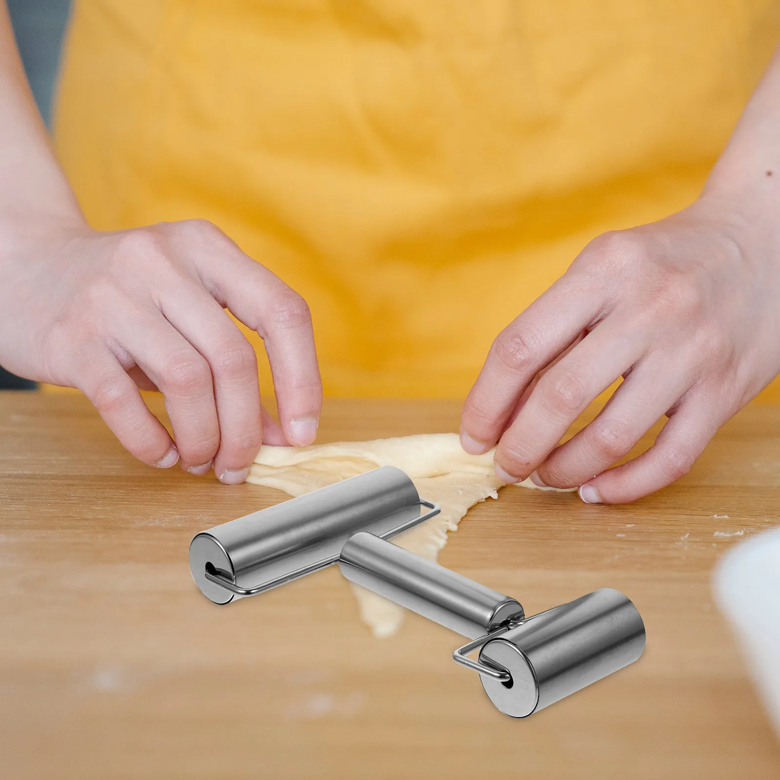 

2 Pcs Stainless Steel Rolling Pin for Dough Pizza Baking Tool Pasta Small Kitchen Lattice Roller Safe Practical Gifts Families