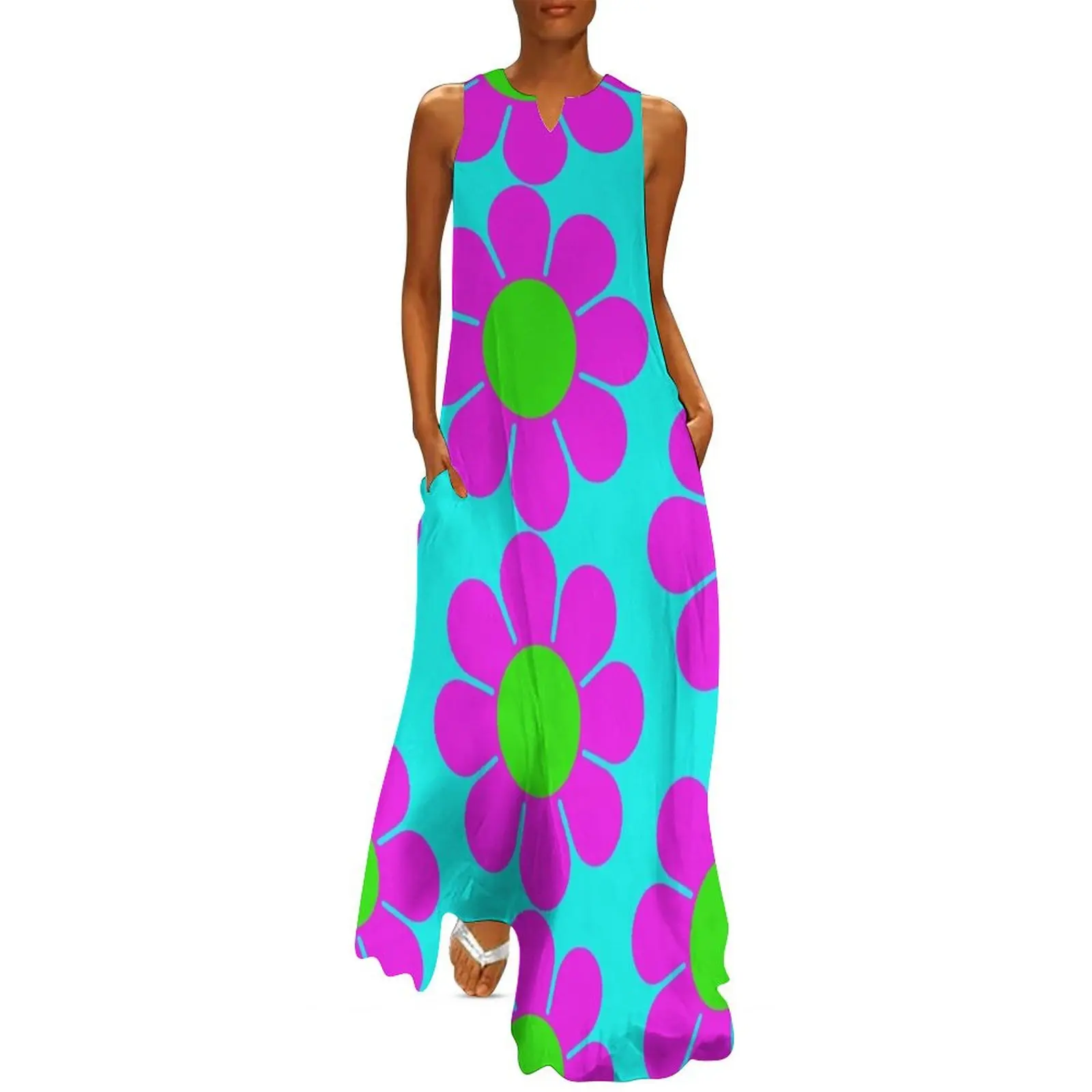 

Pink Green Hippy Flower Daisy Long Dress dress for women 2024 Evening dresses