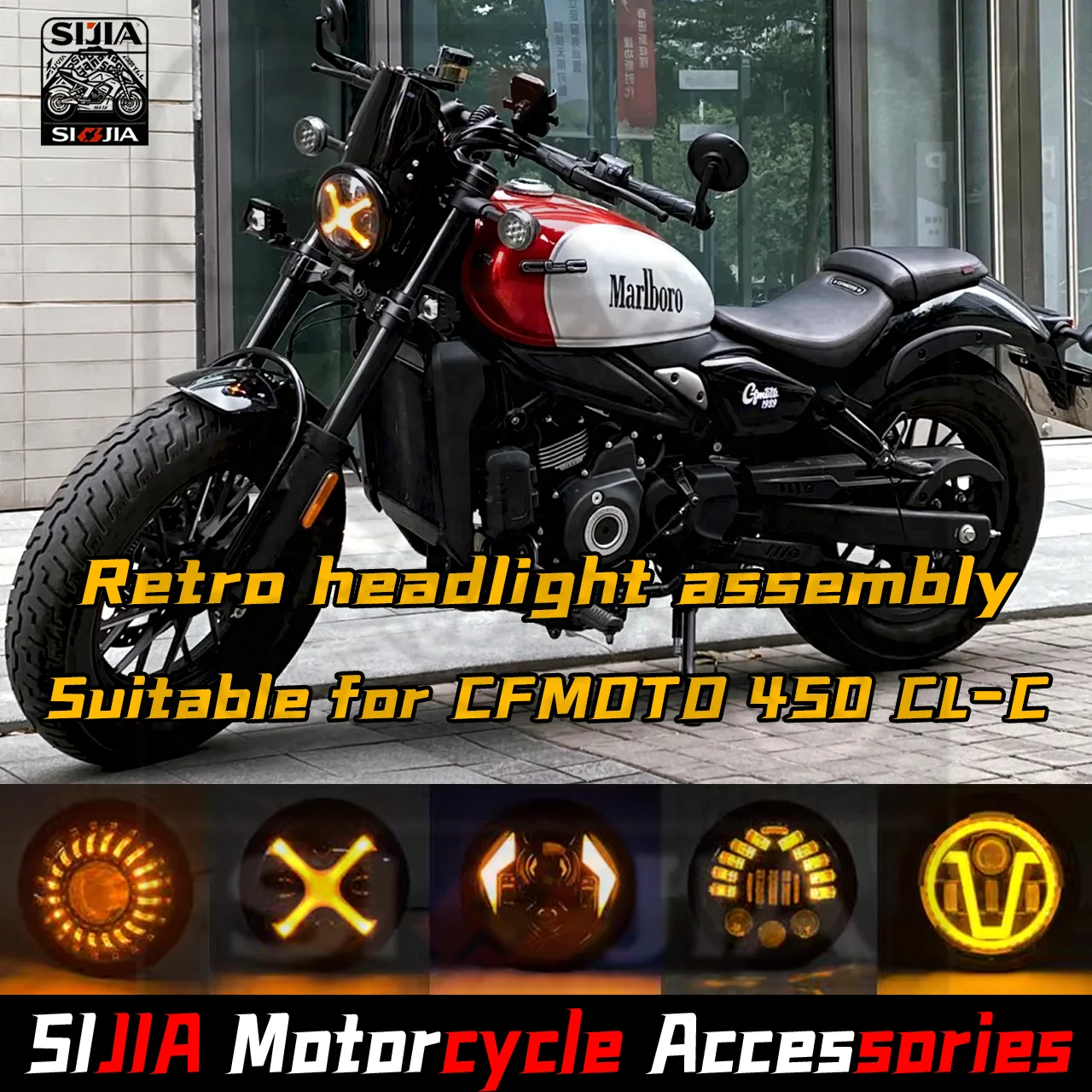 

Fashionable Retro Headlight Assembly for CFMOTO 450 CL-C Motorcycle with Multiple Lighting Modes