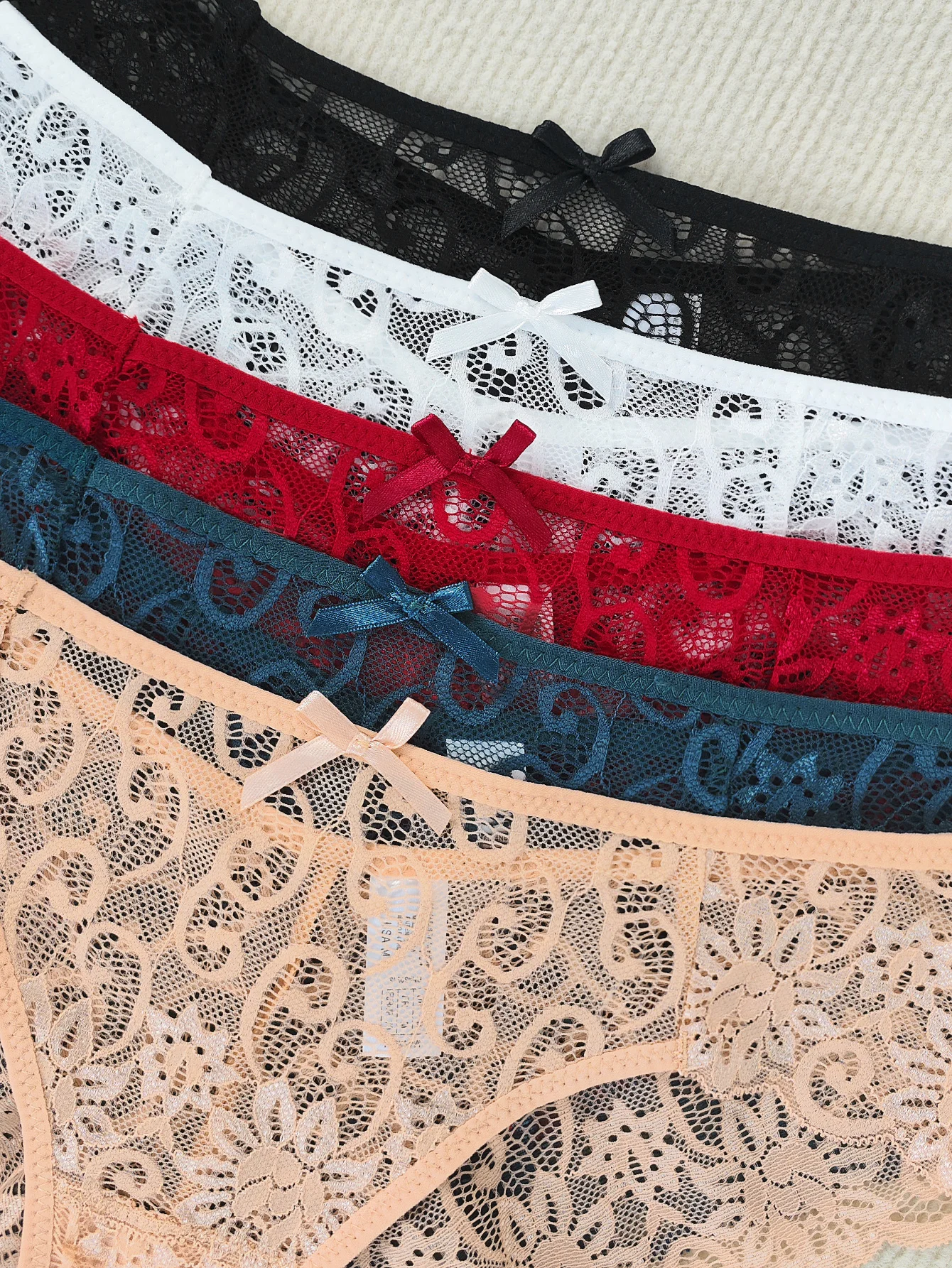 5pcs Embroidery Lace Women Panties Hollow Out Mid Waist Plus Size Female Briefs Perspective Comfortable Underwear Sexy Lingerie