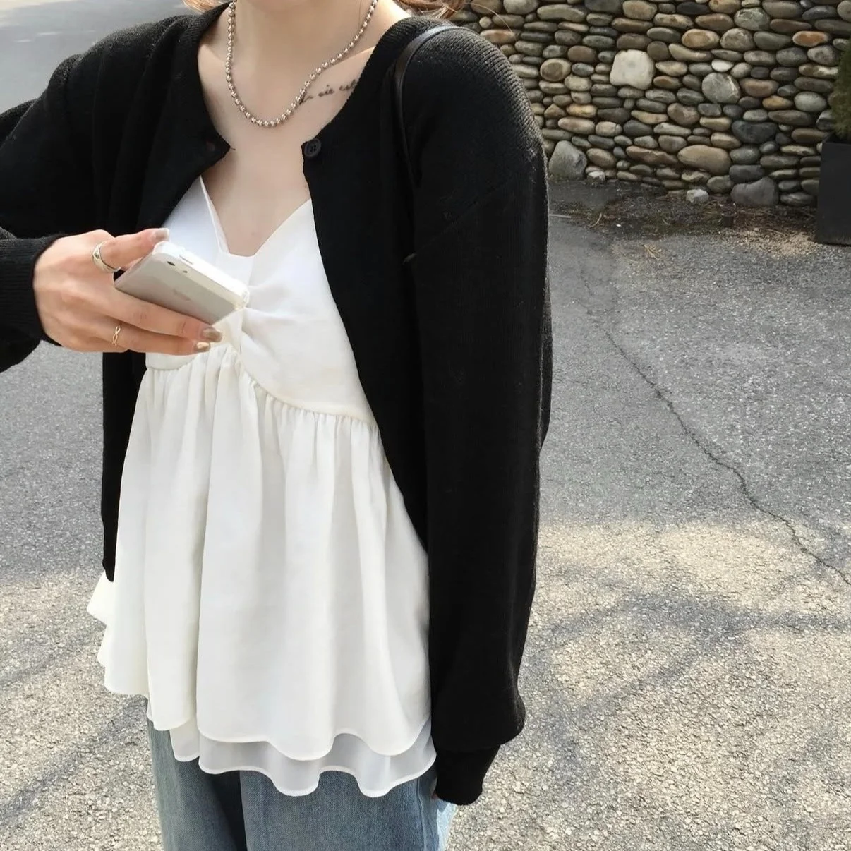 Spring Summer New Sweet Versatile Double Layer Skirt Style Hem Vest Strap Top Women's Fashion Short Sleeve Inner Wear