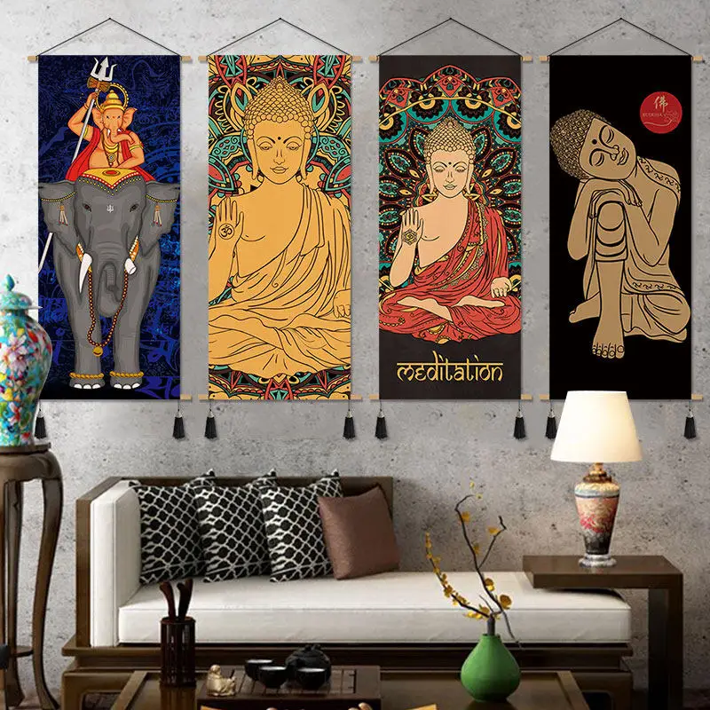 Tibetan Thangka Tapestry - Buddha Wall Hanging, Ethnic Boho Decor for Yoga Studio and Bedroom, Aesthetic Room Decoration