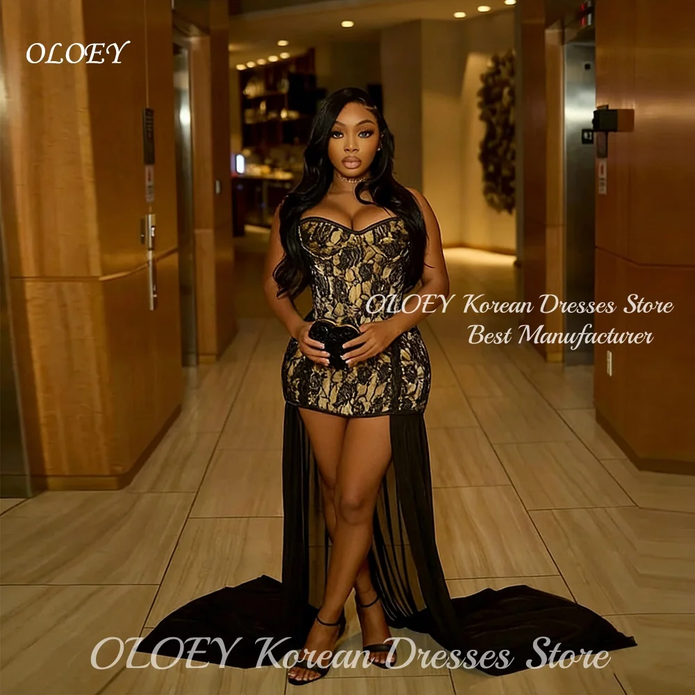 OLOEY Sexy Black Lace Sweetheart Arabic Evening Dresses with Skirt Customized Women Party Dress Formal Celebrity Gowns Quinceane