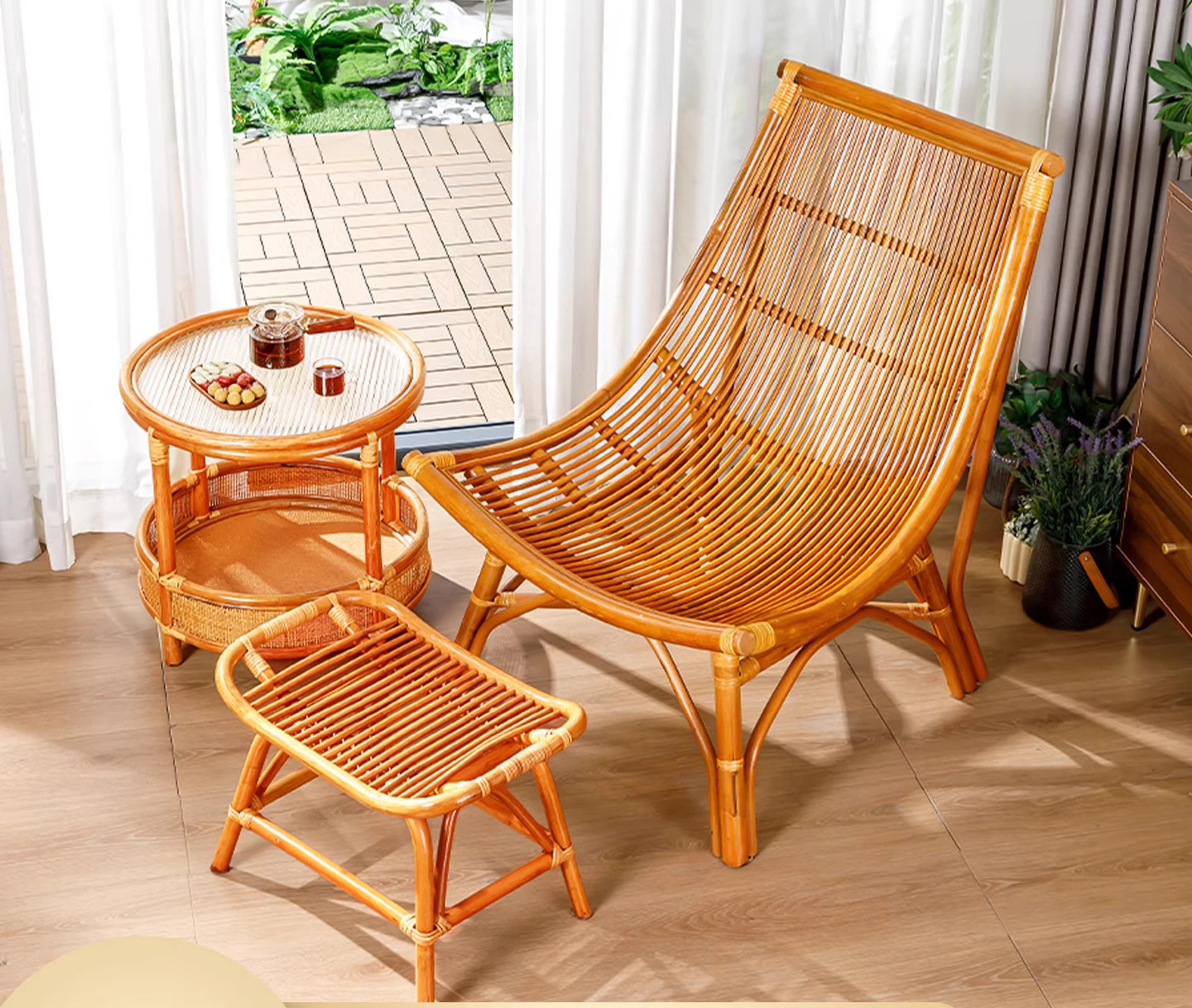 

Rattan recliner rocking chair balcony casual tea table elderly lunch break rattan household sofa lazy back