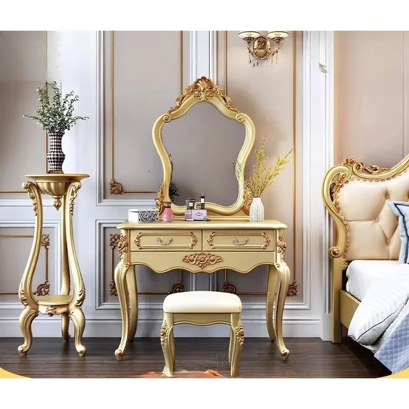 

A16 Solid wood dresser dressing cabinet French solid wood makeup table stool bedroom
