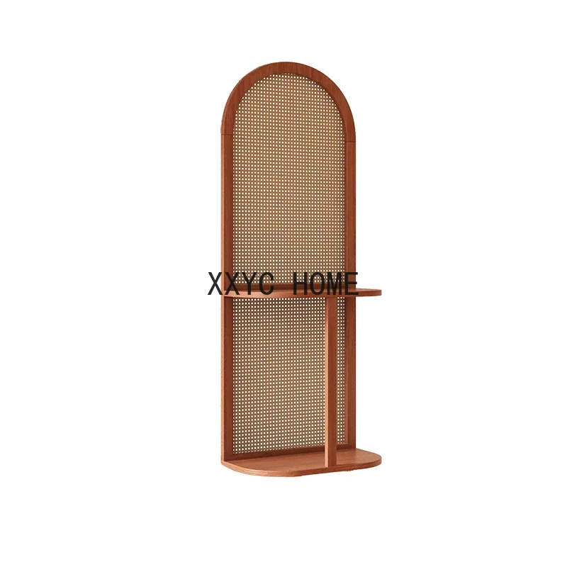 

Rattan screen partition baffle can be moved, modern and simple entrance door solid wood shelves