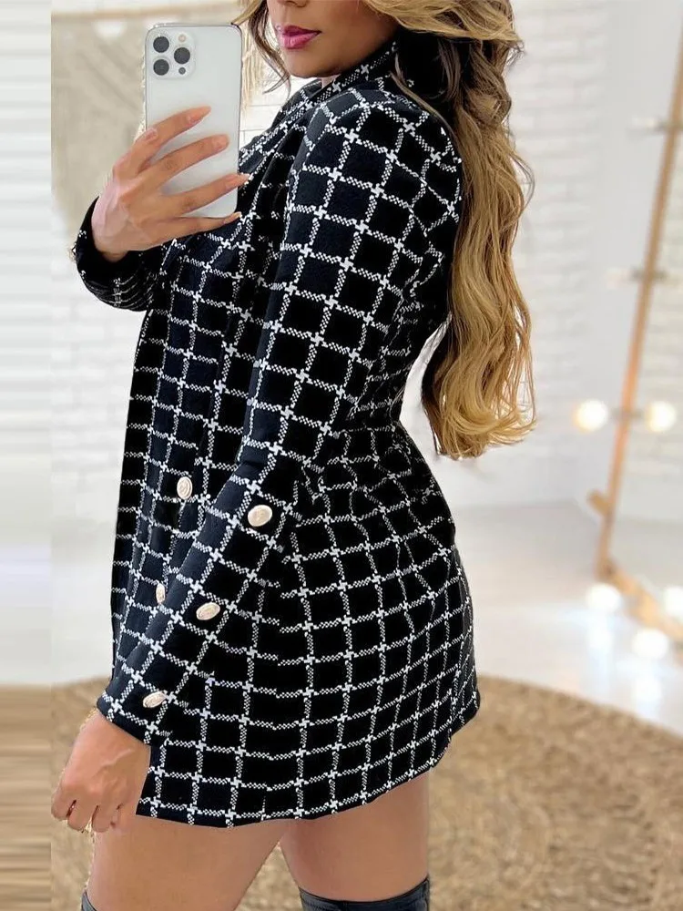 Sets Outifits 2023 New 3PCS Houndstooth Print Blazer Coat & Skirt Set With Crop Top Of Fashion Casual For Women Elegant Female