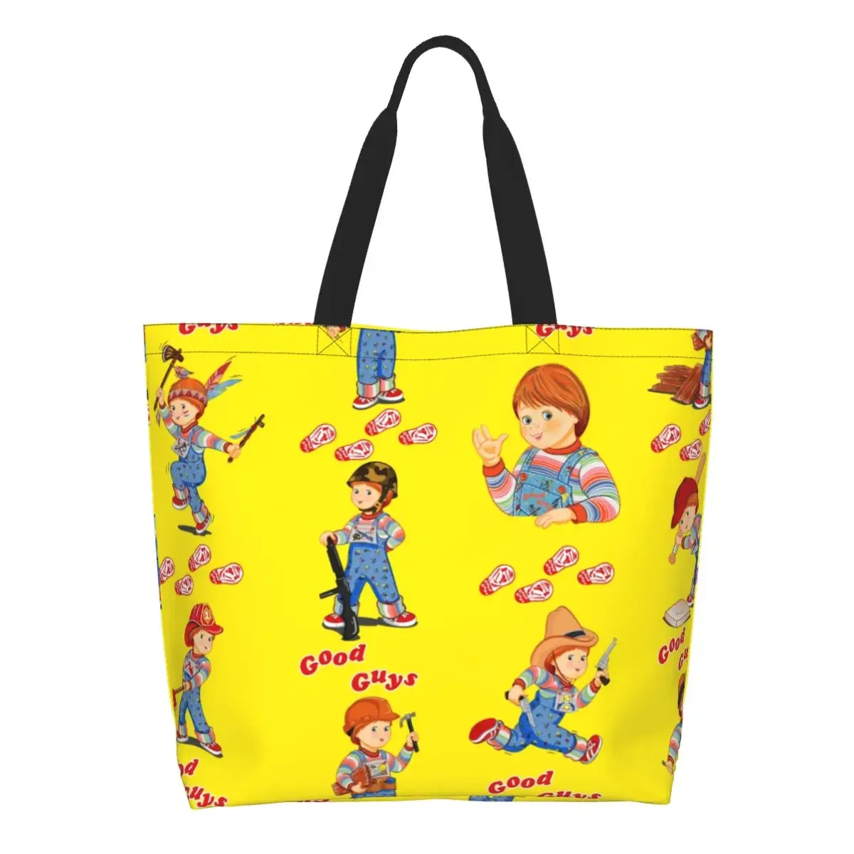 

Funny Cartoon Good Guys Chucky Doll Shopping Tote Bags Recycling Child's Play Groceries Canvas Shoulder Shopper Bag