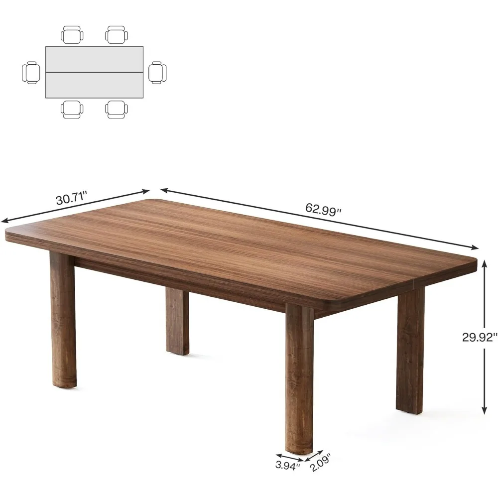 Dřevo jídelní stůl pro 4-6 lid, 63-inch farmhouse kuchyň stůl s celistvý dřevo nohama, obdélníkové hlavní jídlo stůl pro jídelní pokoj