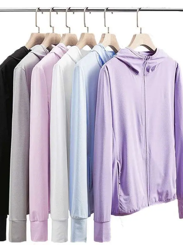 

Summer Sun Protection Clothing YKK Zipper UPF50 Ultra-Thin Ultraviolet Protection Factor + Detachable Hood Pure Color for Girls
