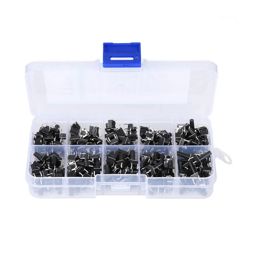 200PCS 4 Pins actile Push Button Switch 6x6mm 10 Values Micro Momentary Tact Switch Small Momentary Button Switch Assortment Kit