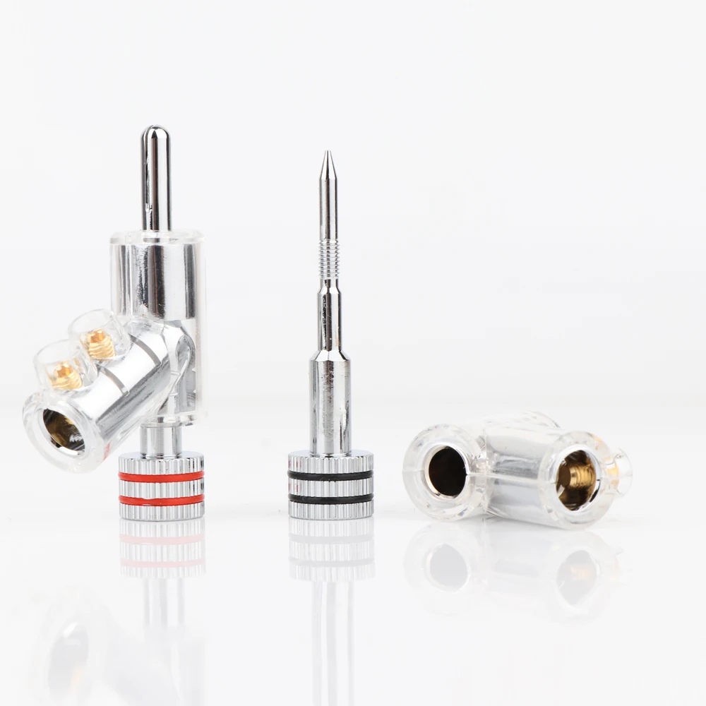 สายลำโพงแบบยิงปืนเกลียวล็อคแบบปิดชุบโรเดียมคุณภาพสูงหัวเชื่อมปลั๊กกล้วยสำหรับเครื่องรับสัญญาณวิดีโอสายลำโพงแบบ DIY