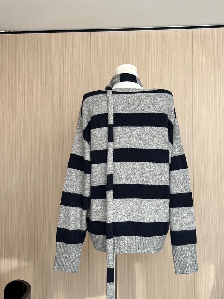 Women Striped Cardigan Sweater Harajuku Y2k Long Sleeves V-Neck Knitted Cashmere Sweaters 90s Vintage 2000s Clothes Autumn 2024