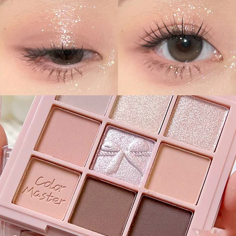 Pink Glitter Eyeshadow Palette Matte Shiny Highlighter Shadow Eye Shadow Glossy Shimmer Cowherd Eyes Makeup Pigments 9colors