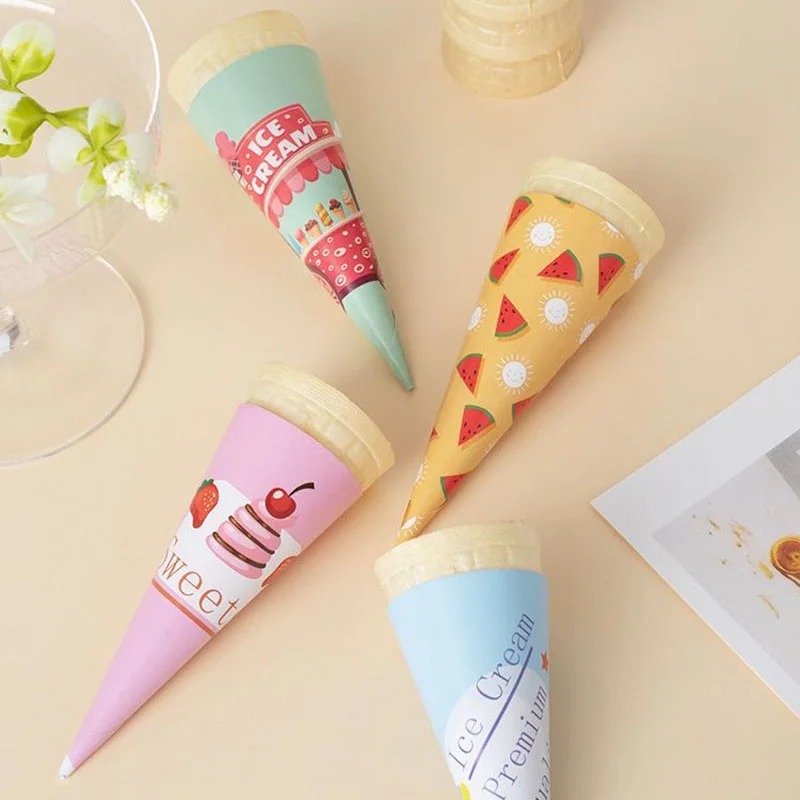 500pcs Ice Cream Cone Holder Printing Paper Cover Sleeve Disposable Cones Tray DIY Home Truck Summer Beach Party Supplies