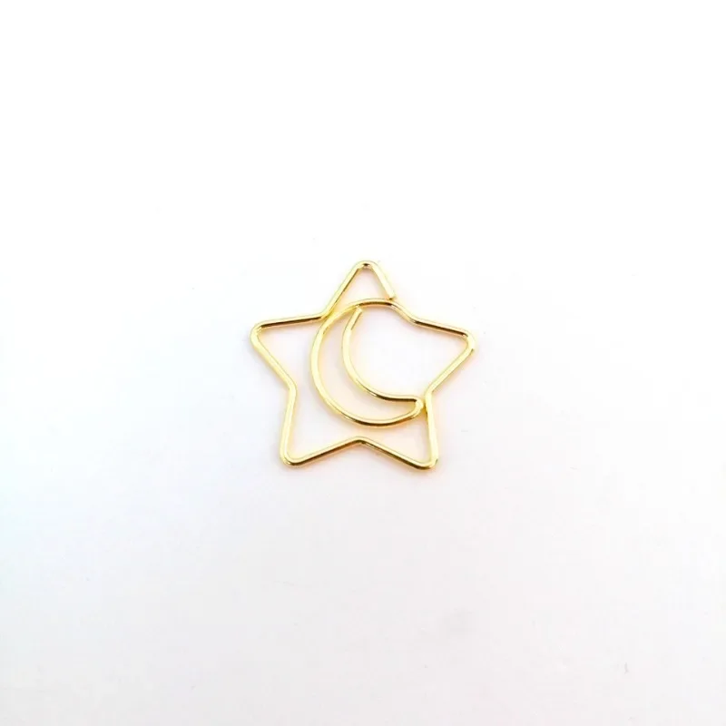 50pcs /bag mini moon and the stars gold rose gold Color Clip Bookmark binder clip Office Accessories paper Clips Patchwork Clip