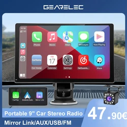 Stéréo de voiture sans fil portable, Carplay, Android, Auto, Radio, Bluetooth, Navigation GPS, FM, AUX, Lecteur de limitation de voiture, 9 