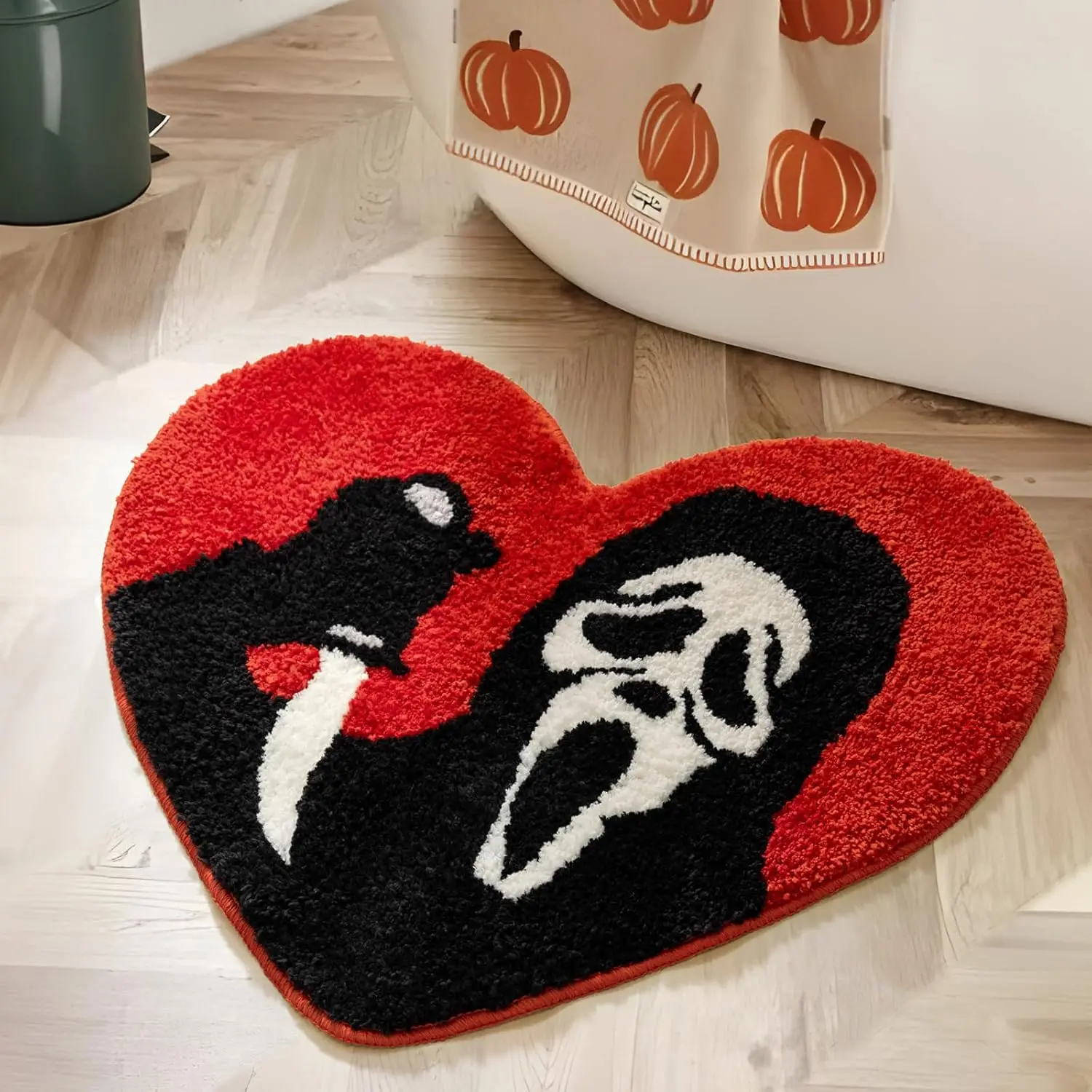 

Bathroom Rugs Black Red Orange Bath Mat Non Slip, Christmas Home Decor, Funny Skull Halloween Bath Rugs Washable Absorbent