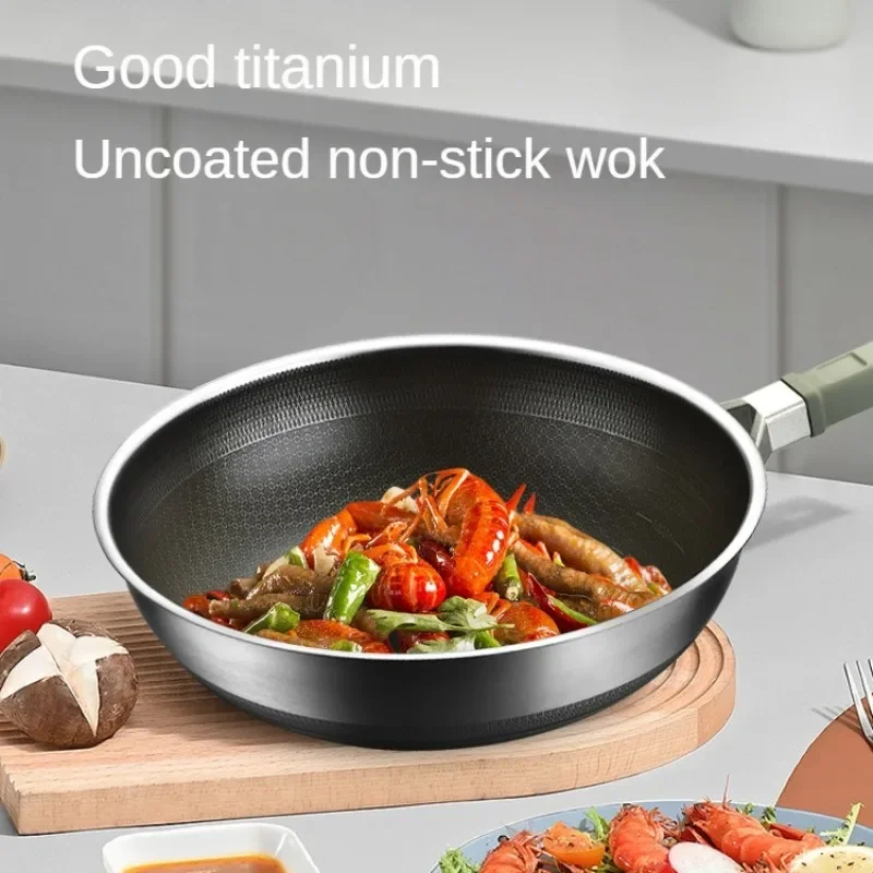 Non-stick Pan Pure Titanium Titanium Pan Uncoated Honeycomb Frying Pan Household Smoke-free Frying Pan Pots and Pans Cauldron