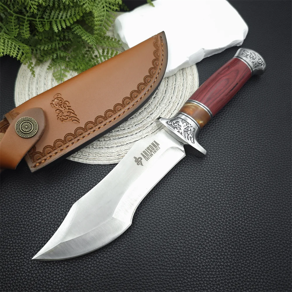 

High Hardness 7cr13mov Blade Wood Handles Tactical Hunting Knife Outdoor Wilderness Survival Knife Camping Edc Tool Self Defense