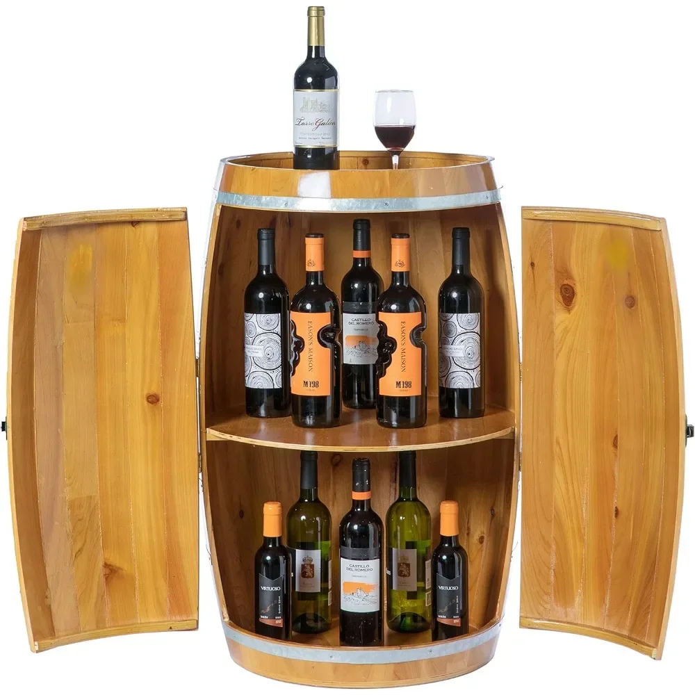 Wooden barrel shaped wine cabinet, bar storage lockable storage cabinet