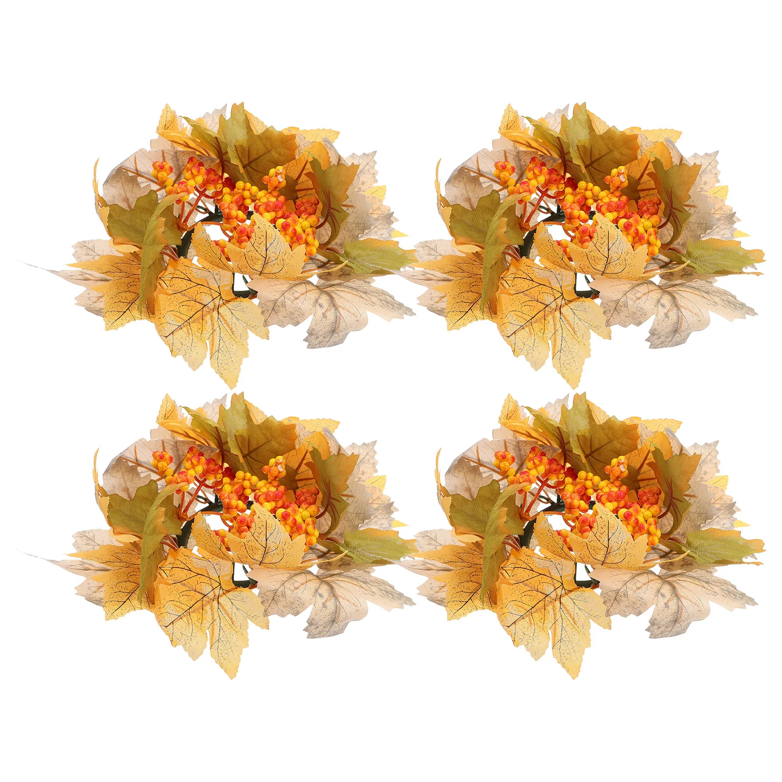 

4Pcs Fake Autumn Leaves Wreath Ring Lightweight Portable Holder Decor for Thanksgiving Halloween Harvest Events
