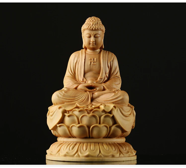 

Thailand Shakyamuni Buddha Boxwood Figurines Wood Sculpture Dharma Solid Lotus Statue desk decoration