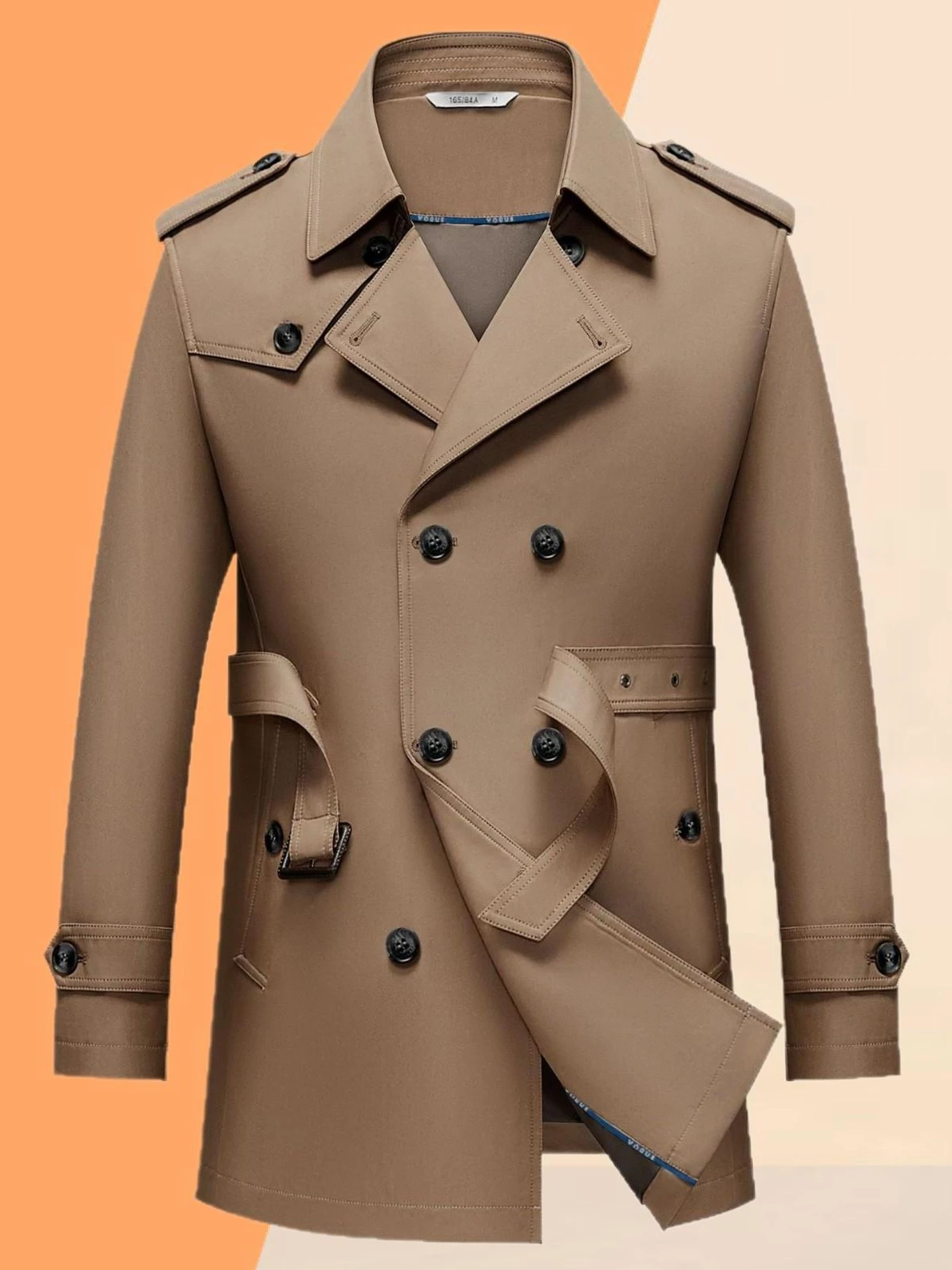 

Мужская ветровка с двубортной застежкой на пуговицах, азиатский размер, повседневная, для города, с отложным воротником, удлиненная, из полиэстеровой смесовой ткани, модель 7985