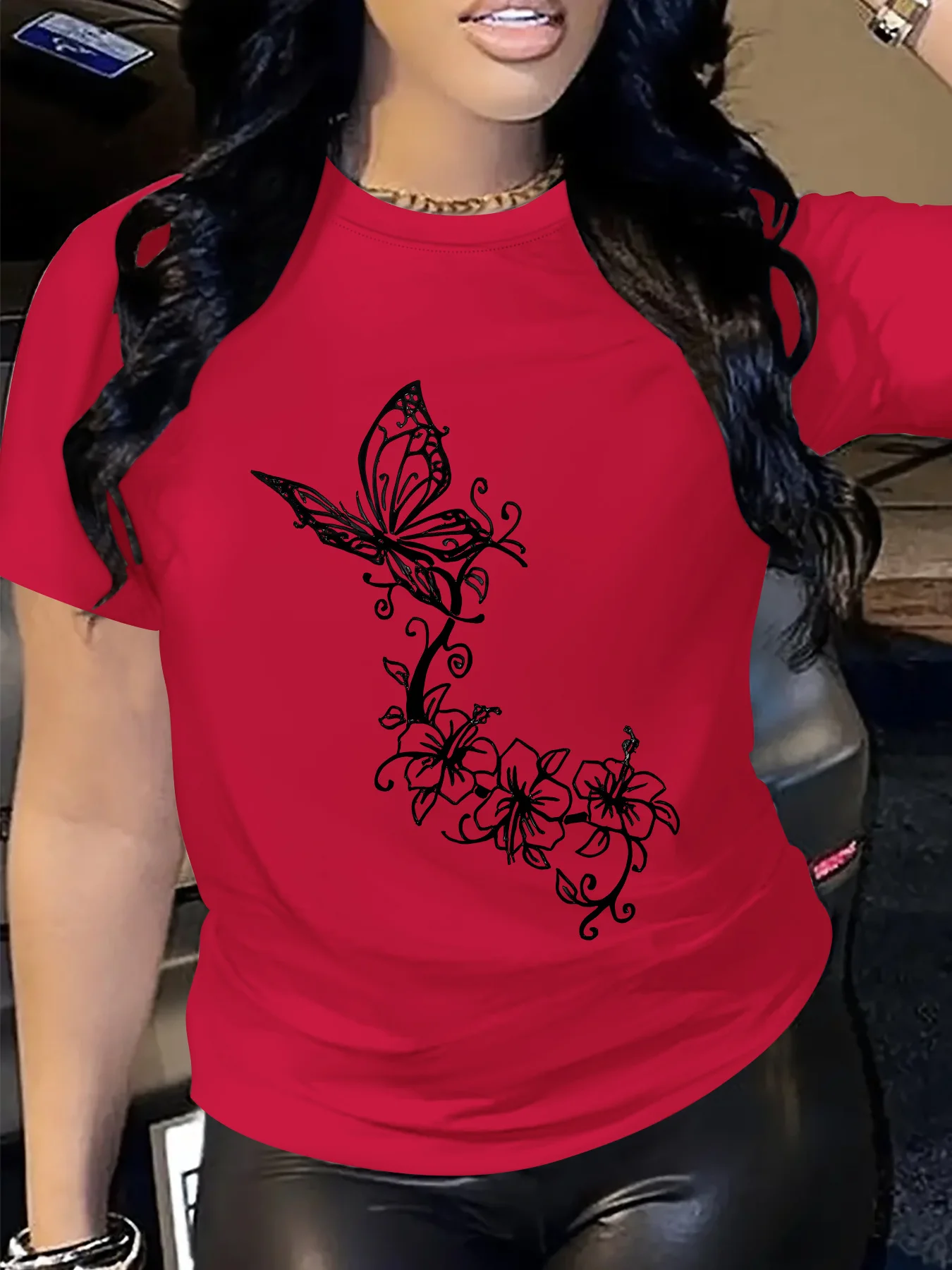 Manga de longitud Regular transpirable cómoda primavera y verano camiseta informal con cuello redondo para mujer con tela de