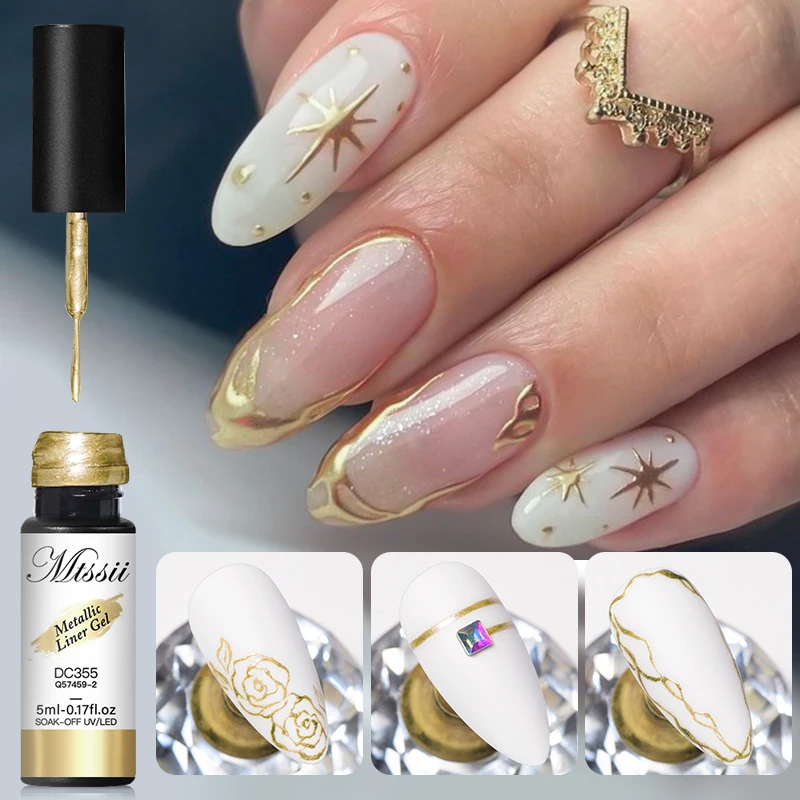 Mtssii 5ML Metallic Liner Painting Gel Chrome Gold Silver Mirror Nail Polish Super Bright Drawing Line French Nail Art Varnish