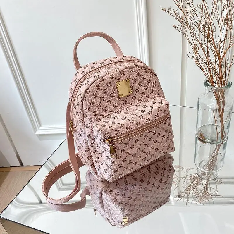 Cute Small Zipper Backpack, Women's Geometric Pattern Backpack With Adjustable Strap (7.5*6.3*2.23) Inch