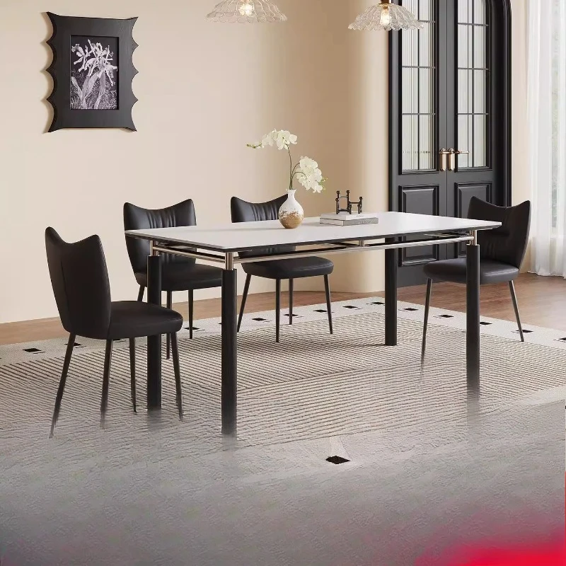 

Slate dining table and chair combination Travertine French stainless steel ash black four-season dining table