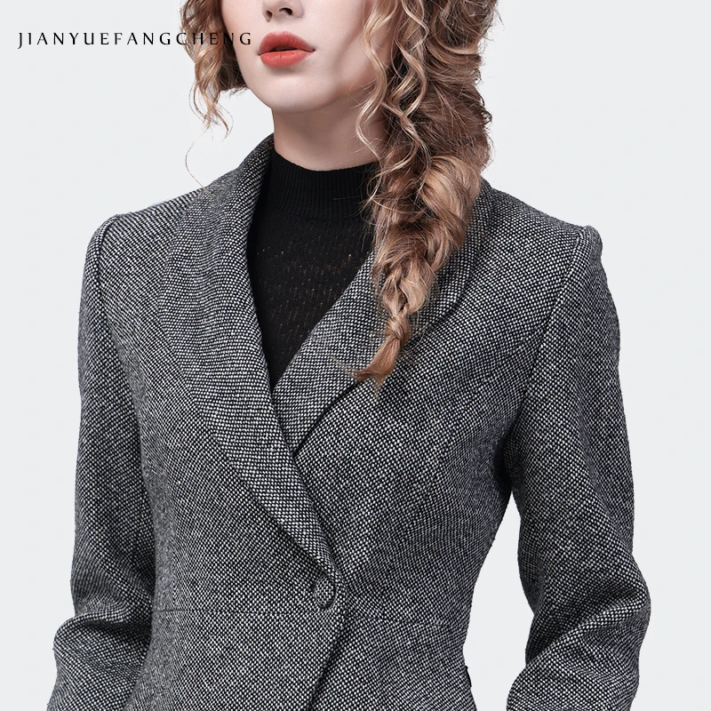 Chaqueta de lana gris para mujer, traje elegante con cuello, Chaqueta corta adelgazante para otoño e invierno, abrigo de trabajo a la moda para