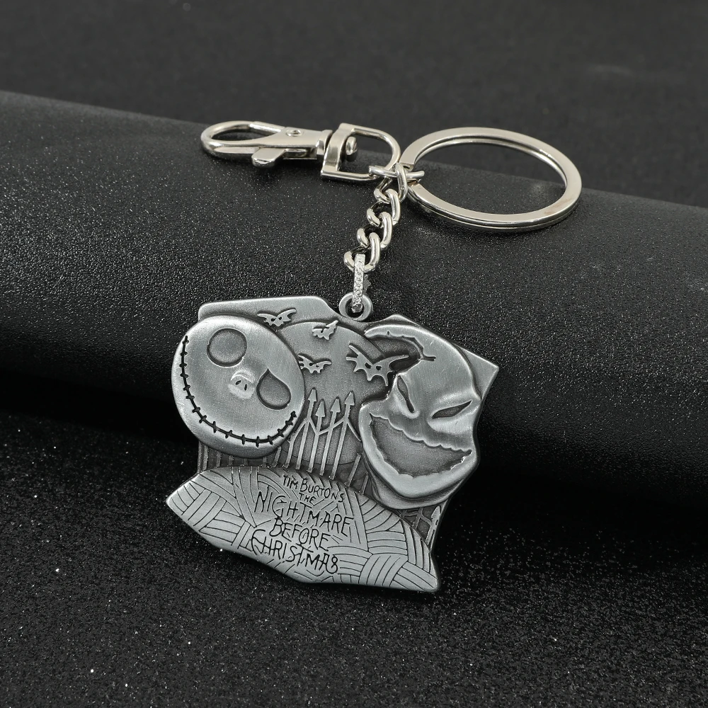 Disney Anime Movie The Nightmare Before Christmas Metal Nameplate Keychain Jack Skellington Keyrings for Backpack Accessories