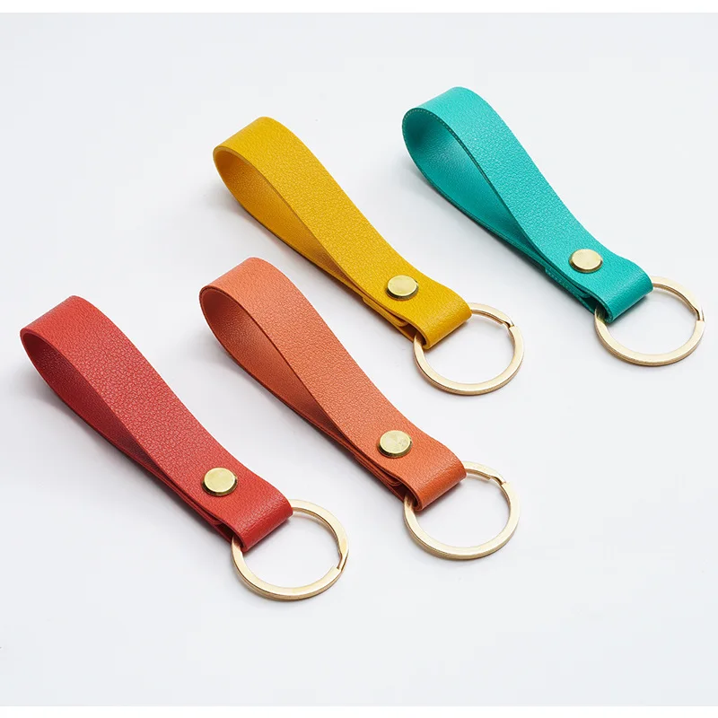 8 Colors PU Leather Keychain Fashion Business Gifts Leather Key Chain Men Women Car Key Strap Waist Wallet Keychains Keyrings