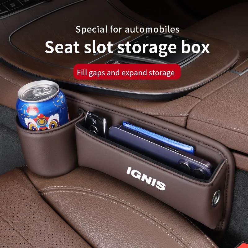 Car Storage And Finishing Leather Seat Gap Storage Box For Suzuki Ignis Auto Interior Chair Sewn Leather Storage Box Auto parts