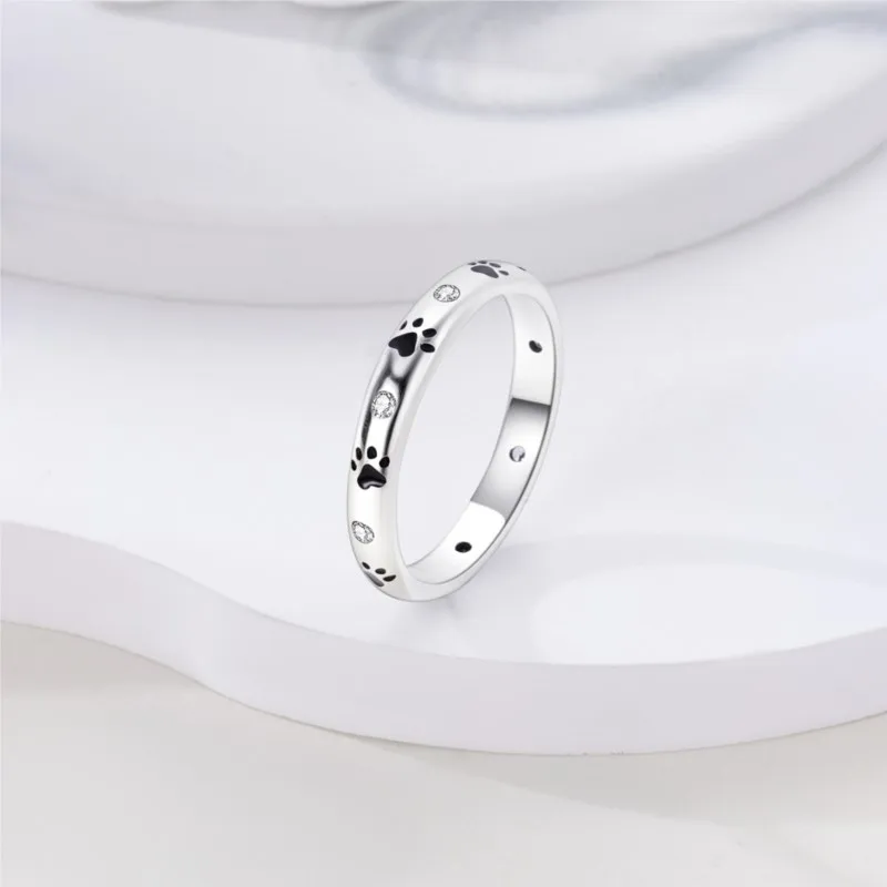 MISEFF Original Real 925 Sterling Silver Puppy paw prints Rings For Wedding Engagement Birthday Silver Jewelry Women Gift