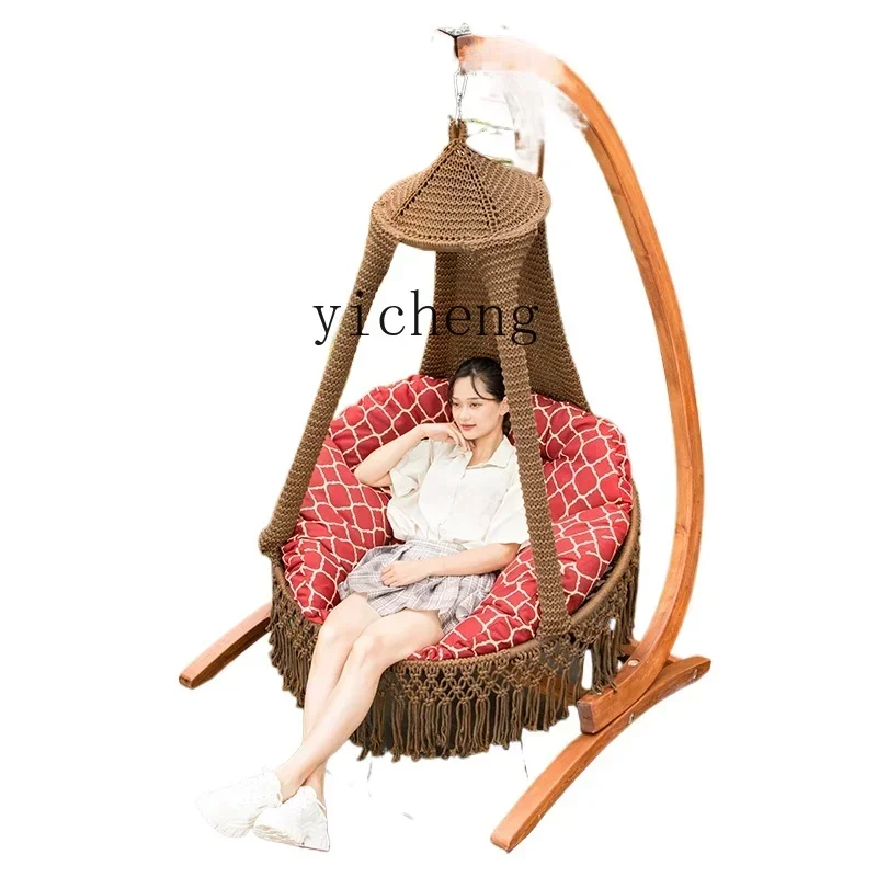 Rattan Hanging Chair Home Balcony Braided Rope Hanging Basket Swing Outdoor Patio Cradle Chair