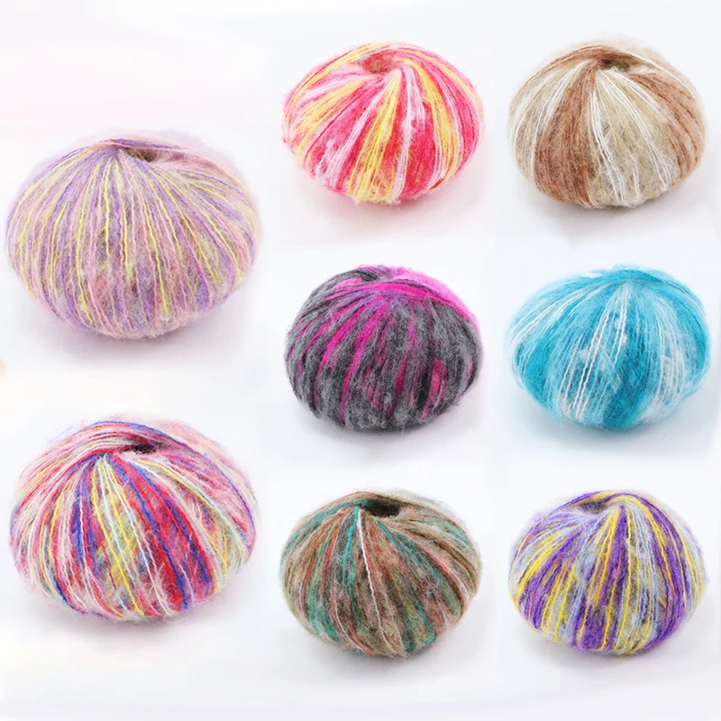 25g/ball Colorful Mohair Yarn Multicolor Rainbow Crochet Line Cotton Clothing Accessories DIY Hand Knitting Threads