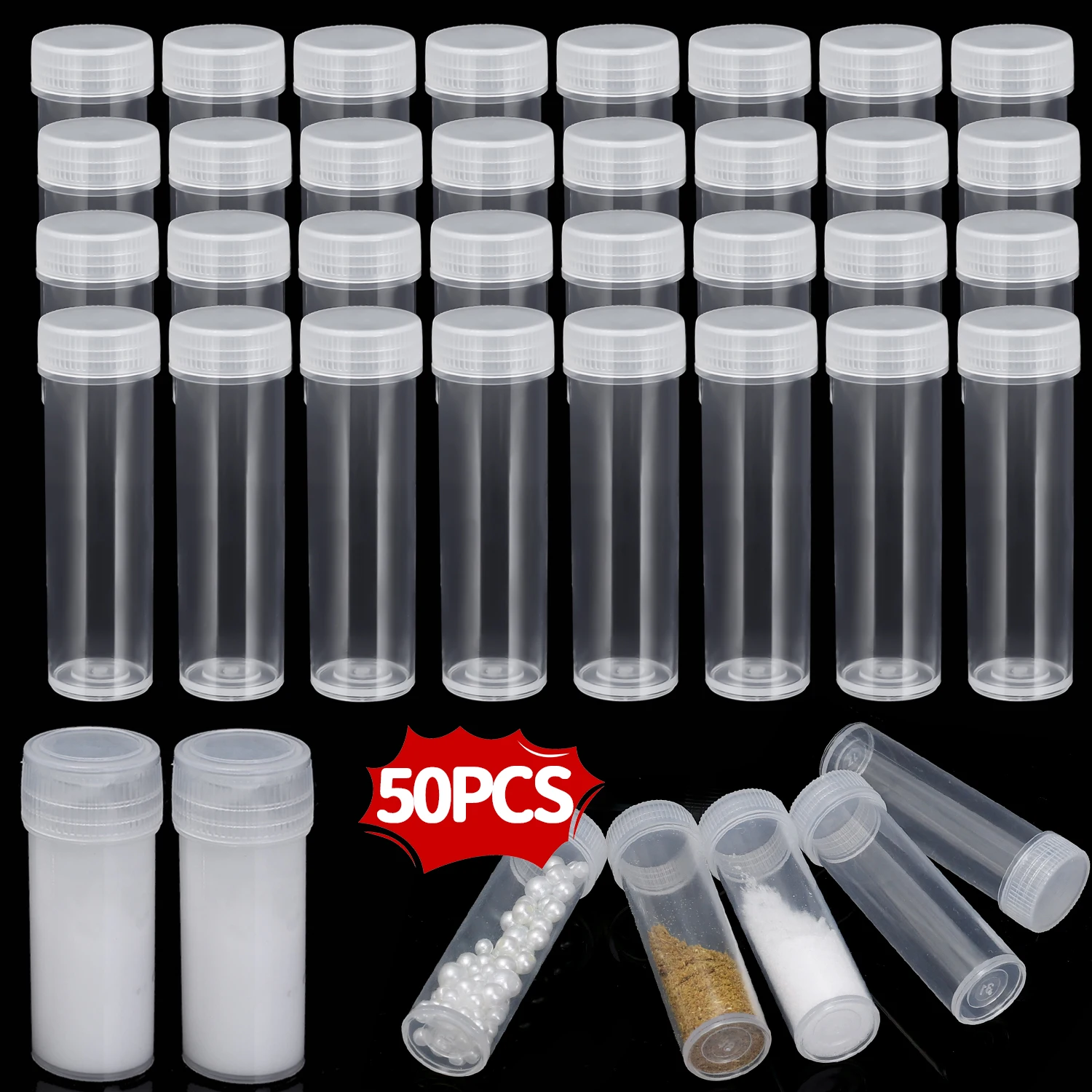 5/7 مللي زجاجة عينة بلاستيكية أنبوب اختبار 10/50 قطعة زجاجات صغيرة قوارير غطاء مانعة للتسرب لحاويات تخزين كبسولة مسحوق المختبر #5