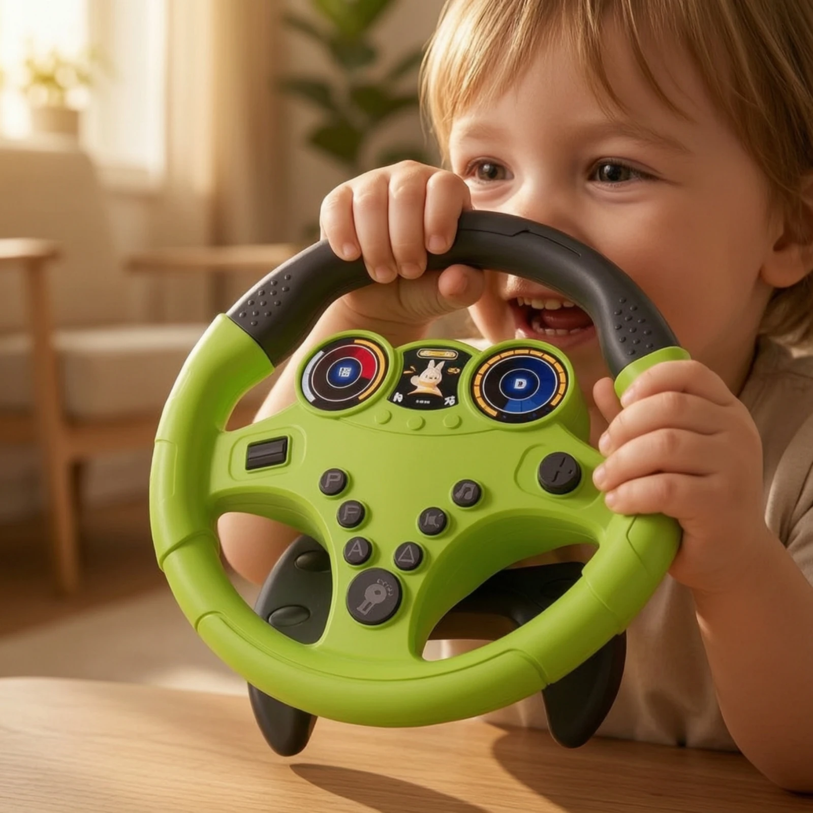 Steering Wheel Toy with Straps Simulated Steering Wheel Toy with Base Portable Safe for Toddlers, Car Travel, Stroller view 2