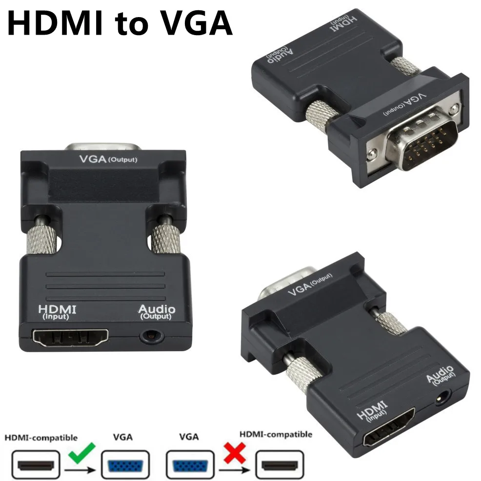 LccKaa-convertidor adaptador compatible con VGA a HDMI, adaptador HDMI a VGA de 1080P para PC, portátil, proyector HDTV, convertidor de Audio y vídeo