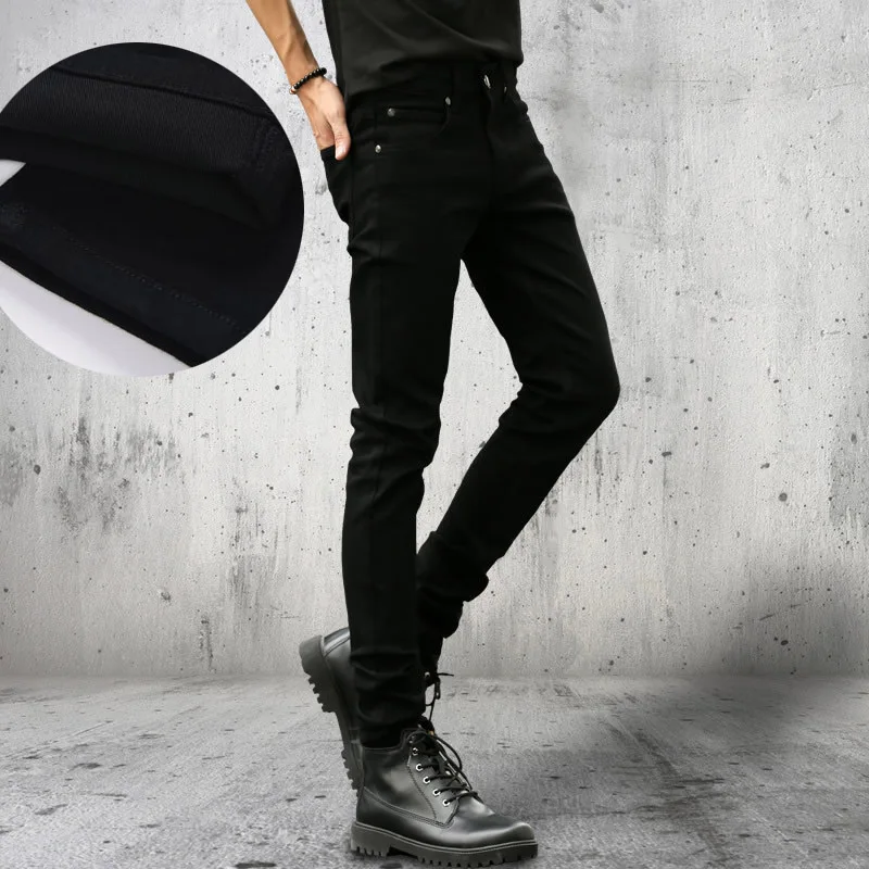 

Hot Style 2022 Autumn Winter Thicken Fleece Leg Pants Jeans Hip Hop Men' S Black Cowboy Teenagers Elastic Youth Men's Trousers