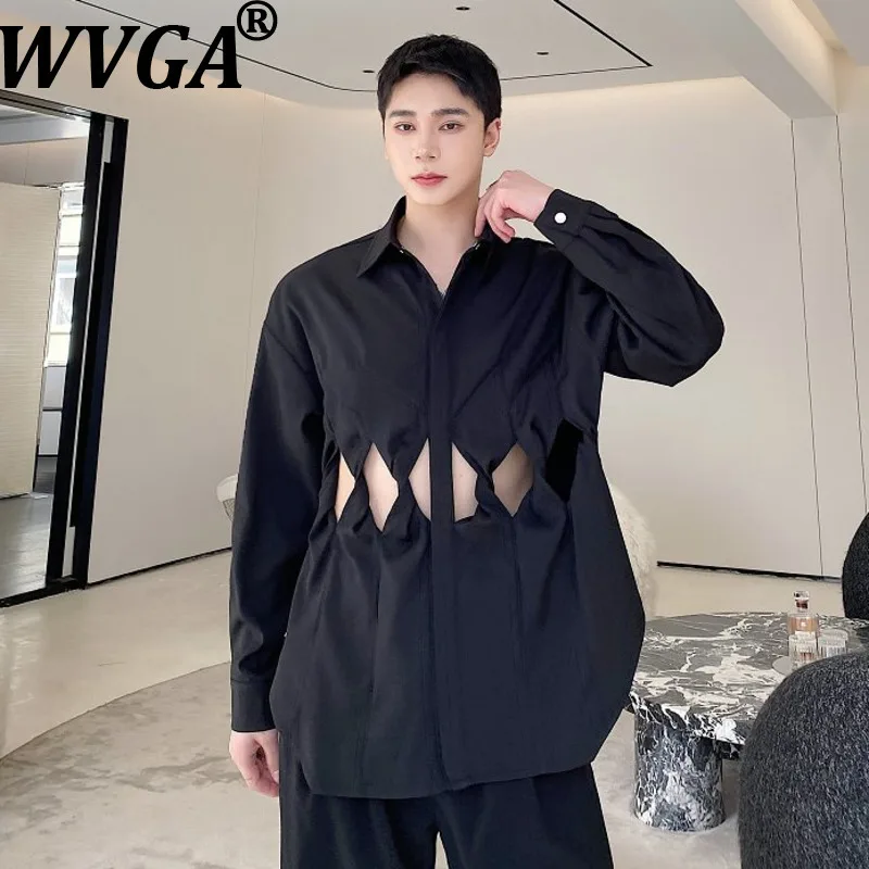 

Мужская рубашка WVGA с длинным рукавом, весна-осень, новая коллекция, модная, с вырезами, в уличном стиле, нишевая, шикарная, повседневная, с отложным воротником, W21765