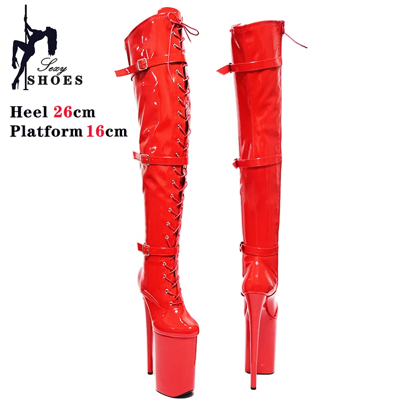 26cm/10Inchs Women Boots Platform High Thin Heels Over The Knee Long Boots Autumn Winter Buckle Pole Dance Catwalk Party Shoes