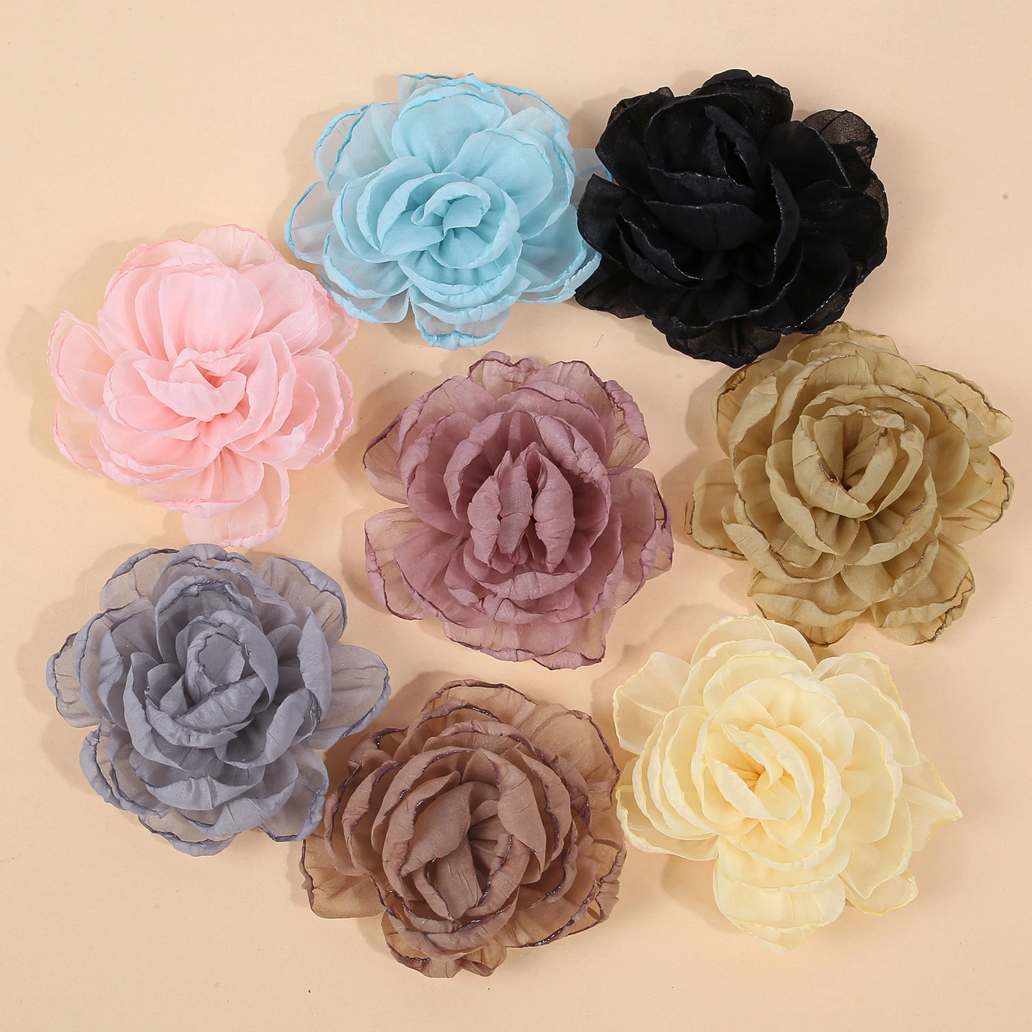 

10 шт., однотонные шифоновые аксессуары из органзы с цветами для одежды «сделай сам», платье, брошь, повязка для волос, зажим, декоративные аксессуары