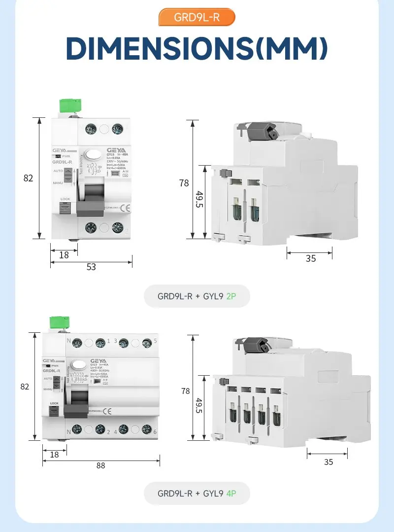 GEYA GRD9L mit A-SI RCCB Auto-Reconnectable Fehlerstromschutzschalter 2P 40A 0,03A (30mA) RCD Elektromagnetisch Superimmunisiert – Detail 8