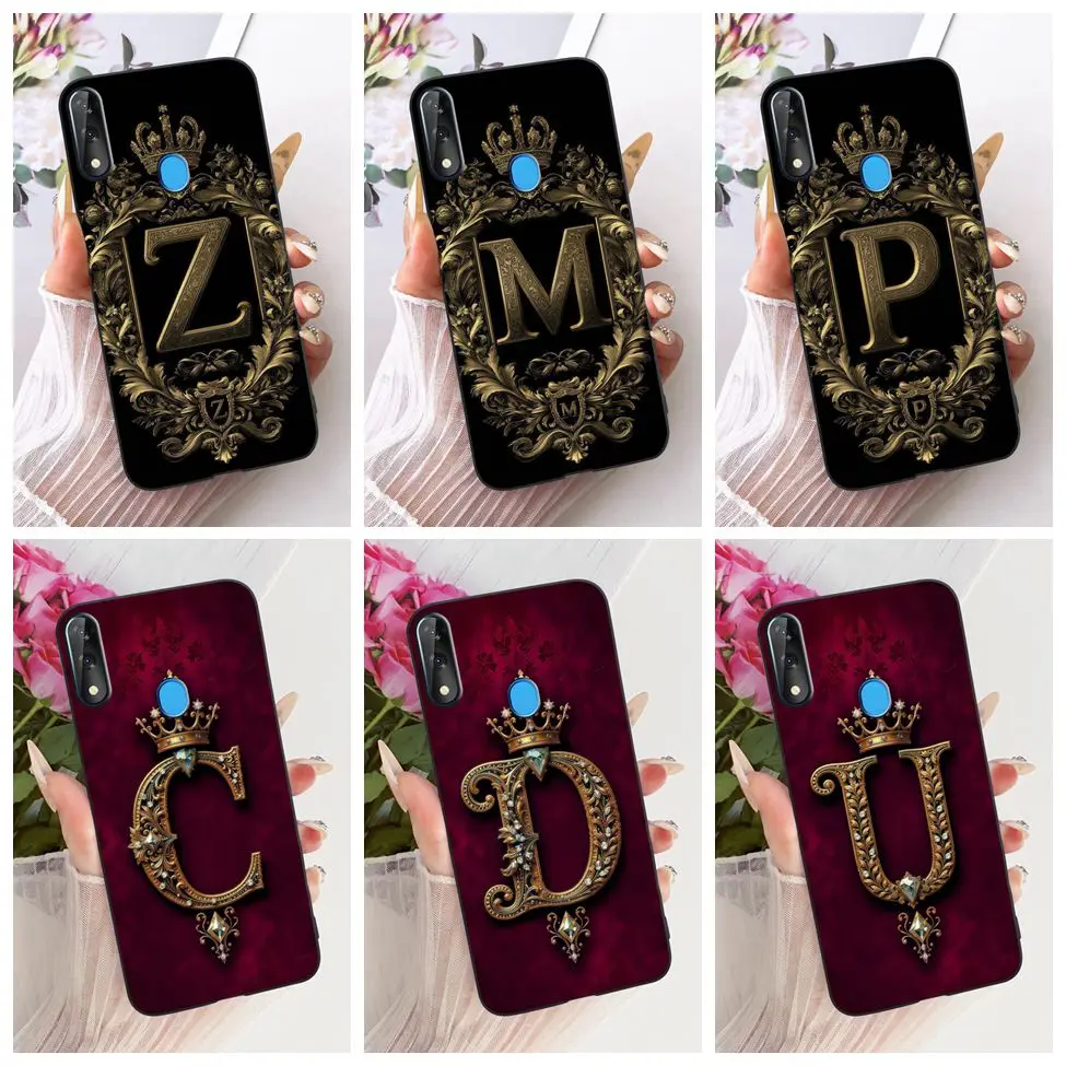 Funda para ZTE Blade V10, funda de silicona de lujo con letras de la A a la Z, diseño plano 2D, carcasa suave para teléfono